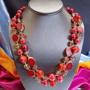 1960s Cranberry Lustre Satin Metallic Pearl Unique Vintage Necklace 15518